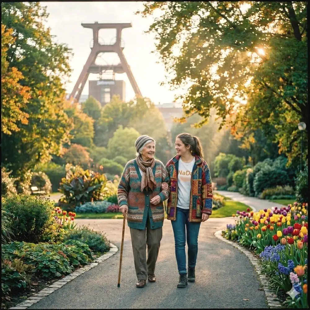 NaDa Alltagshilfe – Seniorin und Helferin beim Spaziergang im Ruhrgebiet